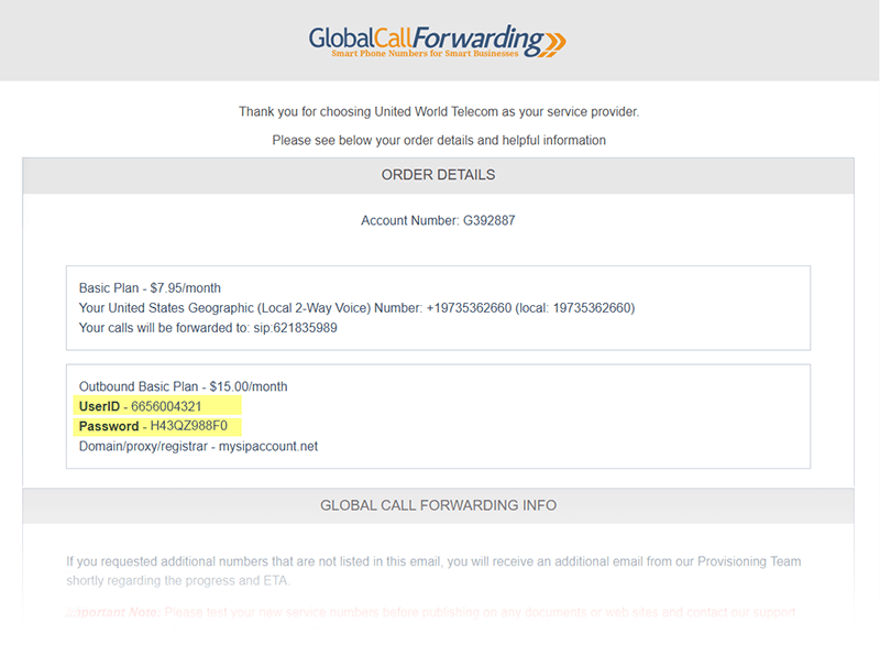 email order details
