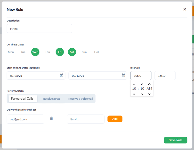 This image shows an example of business hours call routing rules.