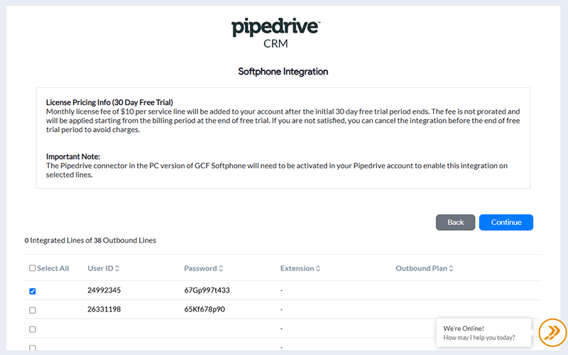 Pipedrive user ID and password