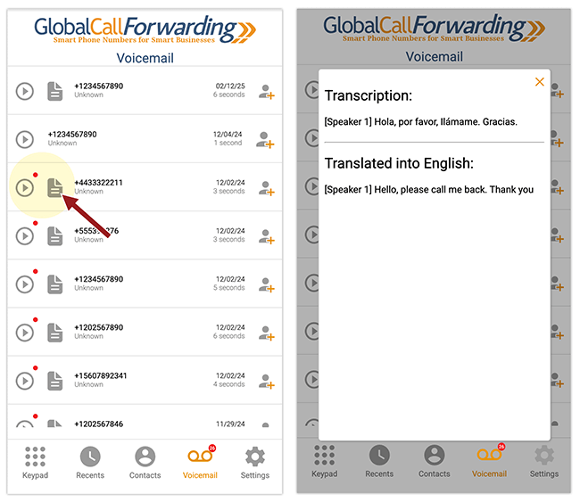 voicemail trranscription