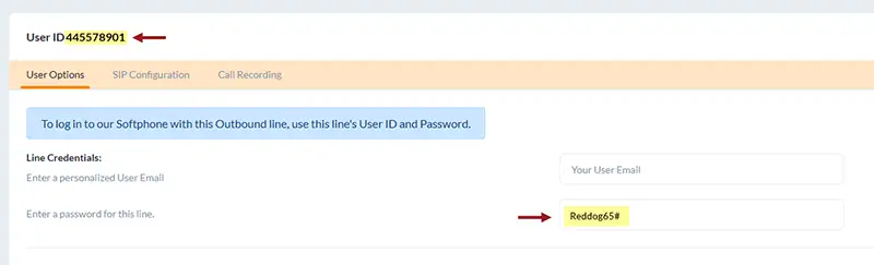 user ID and password