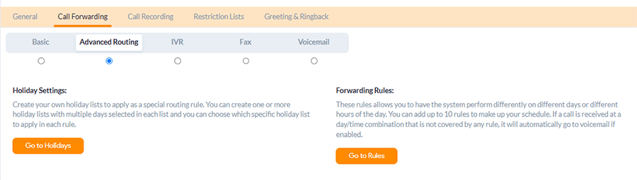 call forwarding to advanced routing tab