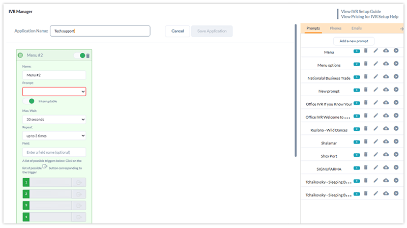 IVR menu setup