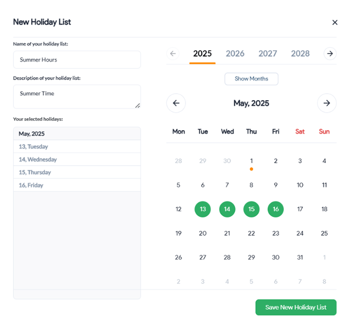create a new holiday list
