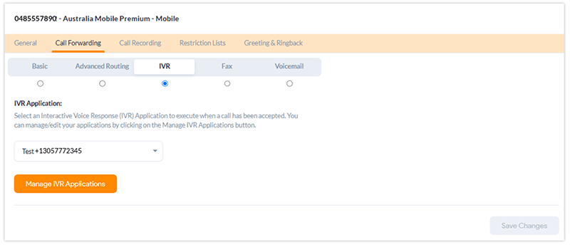 select IVR tab