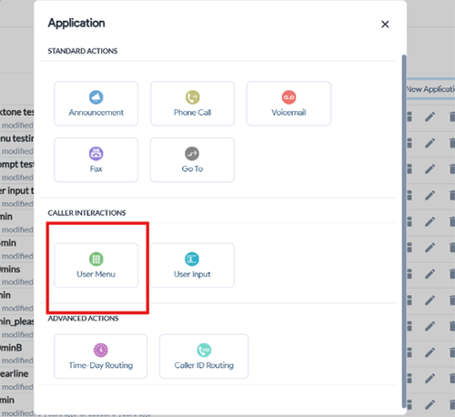 select user menu