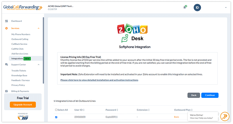 zoho desk choose line