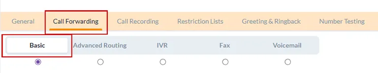 call forwarding tab