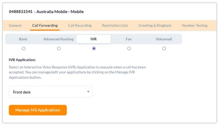 choose ivr tab