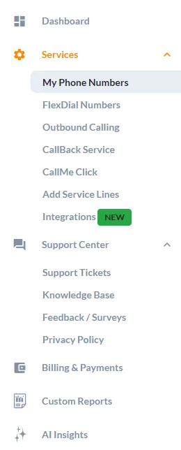 my phone numbers menu