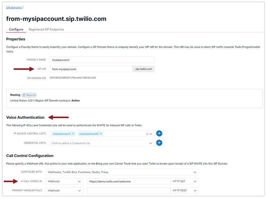 twilio sip domains