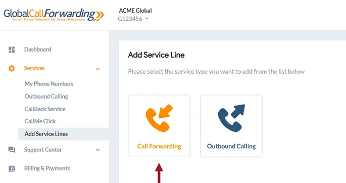 add call forwarding line