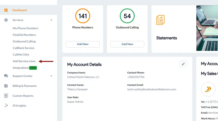 select add service line