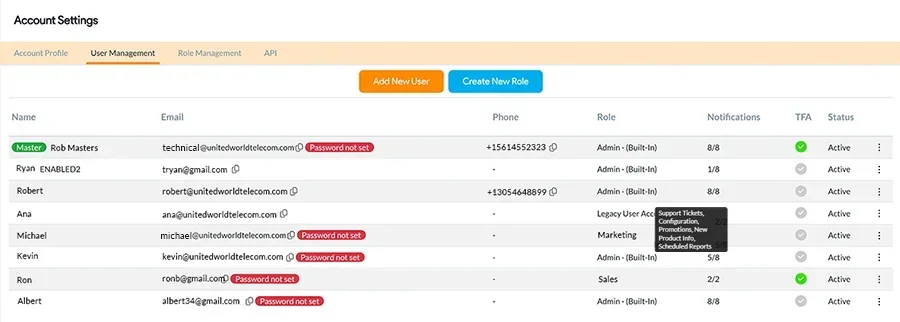 account user settings