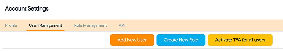 account settings top menu